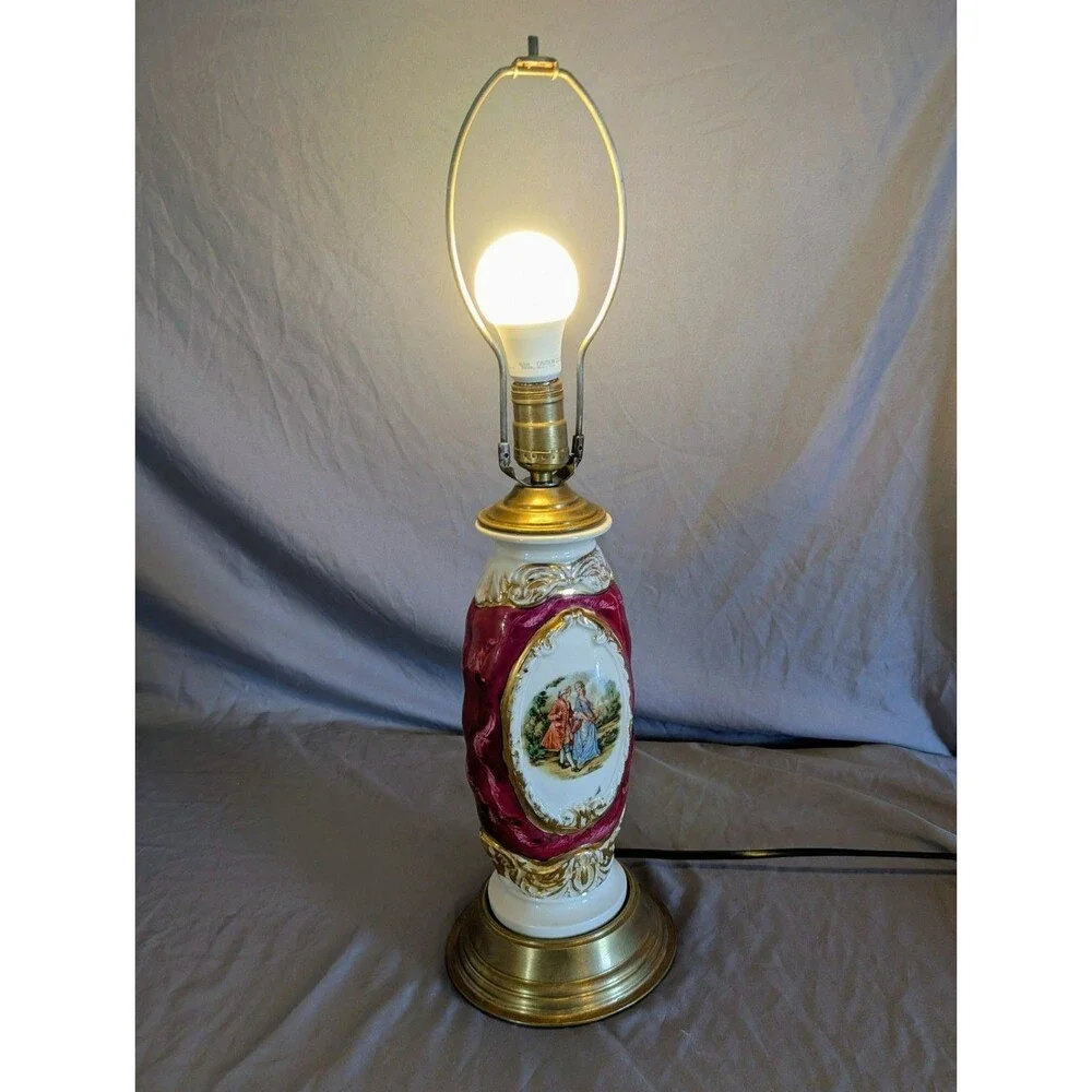 Antique Victorian Hand Painted Porcelain Lamp 24